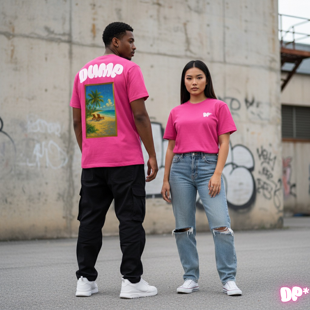 T-Shirt Mixte Fuchsia DUMP Collection "Étreinte D'azur"