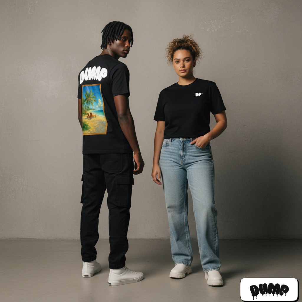 T-Shirt Mixte Noir DUMP Collection "Étreinte D'azur"